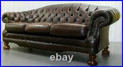 Thomas Lloyd Chesterfield Three Seater Brown Sofa On Sweeping Arms