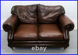 Thomas Lloyd Consort Two Seater Brown Leather Sofa On Brass Castors