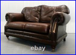 Thomas Lloyd Consort Two Seater Brown Leather Sofa On Brass Castors
