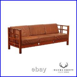 Thomas Moser Windward Cherry and Brown Leather Sofa