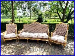 Timeless Elegance Antique French Louis XVI Sofa Set in Tan Velvet