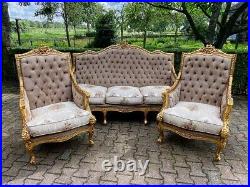 Timeless Elegance Antique French Louis XVI Sofa Set in Tan Velvet