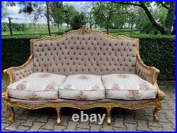 Timeless Elegance Antique French Louis XVI Sofa Set in Tan Velvet