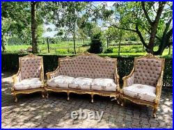 Timeless Elegance Antique French Louis XVI Sofa Set in Tan Velvet