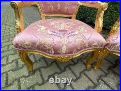 Timeless Elegance Vintage French Louis XVI Sofa Set with Pink Damask Upholstery