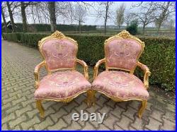 Timeless Elegance Vintage French Louis XVI Sofa Set with Pink Damask Upholstery