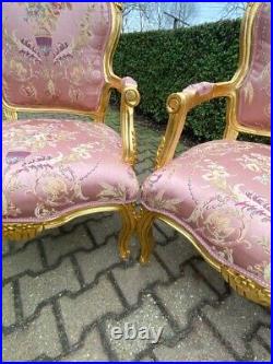 Timeless Elegance Vintage French Louis XVI Sofa Set with Pink Damask Upholstery