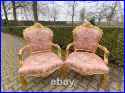 Timeless Elegance Vintage French Louis XVI Sofa Set with Pink Damask Upholstery