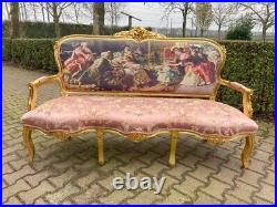 Timeless Elegance Vintage French Louis XVI Sofa Set with Pink Damask Upholstery