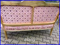 Timeless Elegance Vintage French Louis XVI Sofa Set with Pink Damask Upholstery