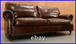 Timothy Oulton Balmoral Aged Cigar Brown Leather Three Seater Feather Filled