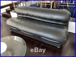 Tobia Scarpa (attributed) mid century modern black leather sofa couch loveseat