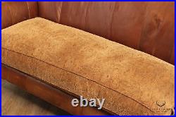 Traditional Brown Leather and Paisley Upholstered Sofa
