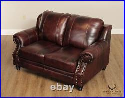 Traditional Rolled Arm Leather Loveseat