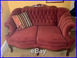 Tufted Velvet Sofa Loveseat Settee Red Burgundy Victorian Vintage 54.5 wide