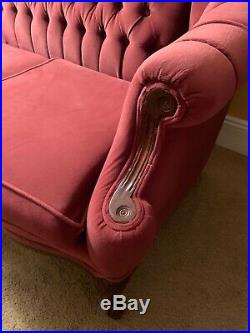 Tufted Velvet Sofa Loveseat Settee Red Burgundy Victorian Vintage 54.5 wide