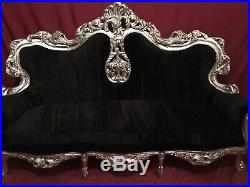 Two Baroque Chairs In Black Velvet With Silver Frame Sofa Also Available