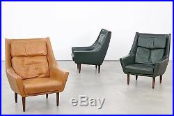 Two Danish Lounge Chairs attr. Hans Olsen, with Dark-Green Original Leather
