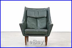Two Danish Lounge Chairs attr. Hans Olsen, with Dark-Green Original Leather