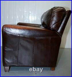 Two Seater Leather Brown/burgundy Sofa, Attached Cushions & Rounded Wedge Arms