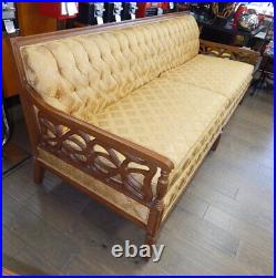 Union Bros Gold brocade buttoned Mid century Hollywood Regency sofa couch chair