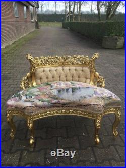 Unique Rare Small Sofa With Gobelin In French Louis XVI