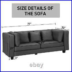 Upholstered Sofa Couch W 3 Pillows Leather Modern Living Room Furniture 77 Gray