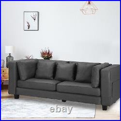 Upholstered Sofa Couch W 3 Pillows Leather Modern Living Room Furniture 77 Gray
