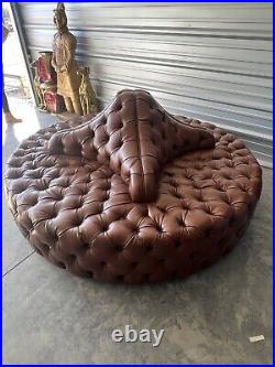 VERY RARE Vintage Tufted Leather Chesterfield Four Person Lobby Sofa WILL SHIP