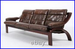 VINTAGE DANISH MID CENTURY 3 PERSON SOFA in BROWN LEATHER 1970, s