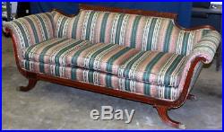 VINTAGE DUNCAN PHYFE STYLE CARVED WOOD SOFA with 4 BRASS FEET