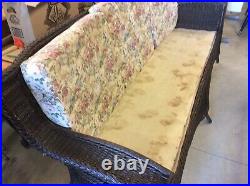 VTG Heywood Wakefield 82 Wicker Sofa With 3 Cushions