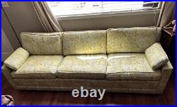 VTG MCM Low Rise Couch 97x32.5x28 Yellow Floral Pastel Blue Flowers Pattern