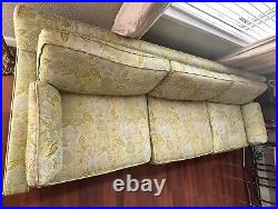 VTG MCM Low Rise Couch 97x32.5x28 Yellow Floral Pastel Blue Flowers Pattern