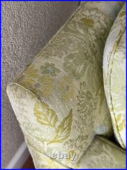 VTG MCM Low Rise Couch 97x32.5x28 Yellow Floral Pastel Blue Flowers Pattern