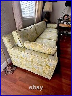 VTG MCM Low Rise Couch 97x32.5x28 Yellow Floral Pastel Blue Flowers Pattern