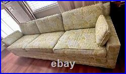 VTG MCM Low Rise Couch 97x32.5x28 Yellow Floral Pastel Blue Flowers Pattern