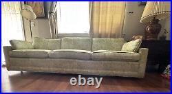 VTG MCM Low Rise Couch 97x32.5x28 Yellow Floral Pastel Blue Flowers Pattern