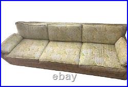 VTG MCM Low Rise Couch 97x32.5x28 Yellow Floral Pastel Blue Flowers Pattern