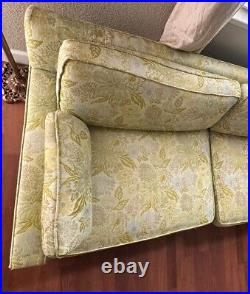 VTG MCM Low Rise Couch 97x32.5x28 Yellow Floral Pastel Blue Flowers Pattern