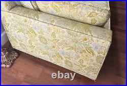 VTG MCM Low Rise Couch 97x32.5x28 Yellow Floral Pastel Blue Flowers Pattern