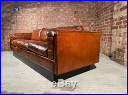V Large Retro Danish 1970 Four Seater Hand Dyed Tan coloured Leather Sofa