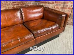 V Large Retro Danish 1970 Four Seater Hand Dyed Tan coloured Leather Sofa