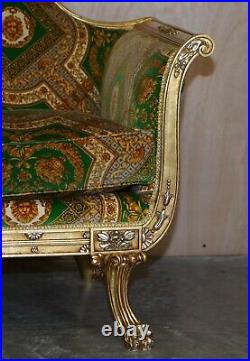 Versace Silk Velvet Upholstered Giltwood Italian Sofa & Pair Of Armchairs Suite