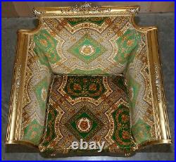 Versace Silk Velvet Upholstered Giltwood Italian Sofa & Pair Of Armchairs Suite