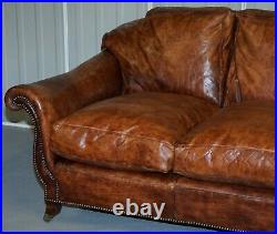 Very Rare Fully Restored Gentleman's Club Brown Leather Feather Filled Sofa