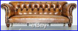 Very Rare Victorian Howard & Sons Fully Restored Brown Leather Chesterfield Sofa