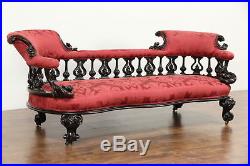 Victorian 1850's Walnut Sofa, Carved Serpents, New Upholstery