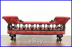 Victorian 1850's Walnut Sofa, Carved Serpents, New Upholstery