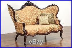 Victorian 1860 Antique Carved Grape & Fruit Motif Rosewood Sofa, New Upholstery